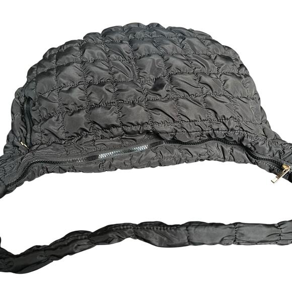 Black Quilted Puffer Shoulder Crossbody Hobo Bag - Picture 7 of 11